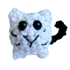 HAND CRAFTED Crocheted Amigurumi Colorful Black & White Sitting Kitty Figurine